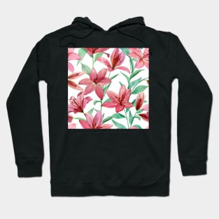 Translucent Lily flowers watercolor ornate composition. Transparent tropical pink flowers and leaves. Spring blooming garden Hoodie